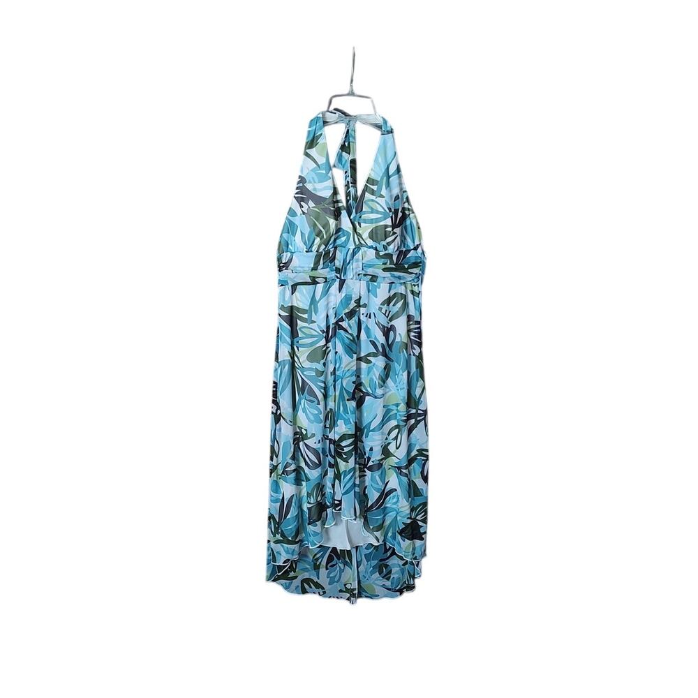 Vintage Studio Y Blue Green Palm Vacay y2k Halter Hi-Lo Babydoll Dress Medium